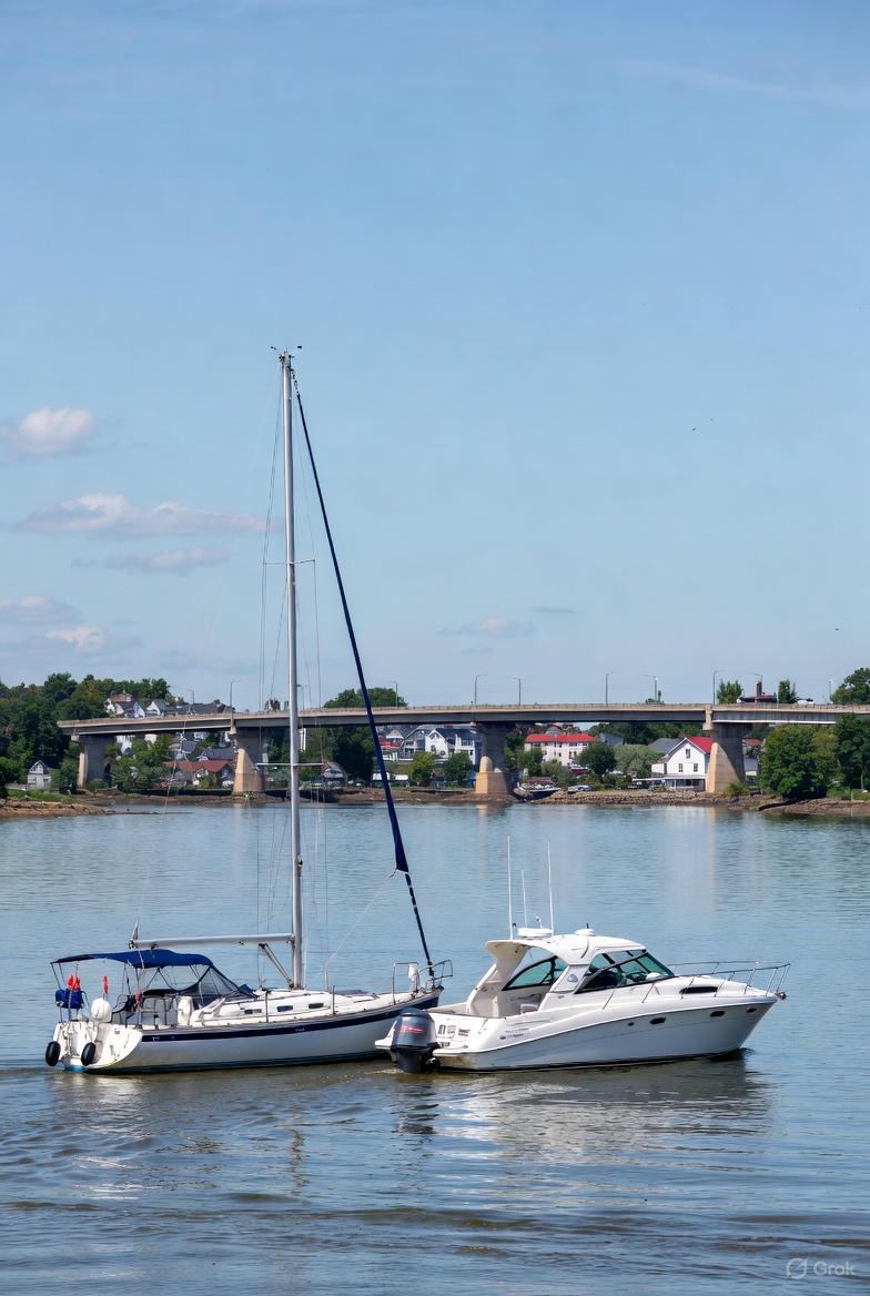 Sailboat on the Saint John River at sunrise